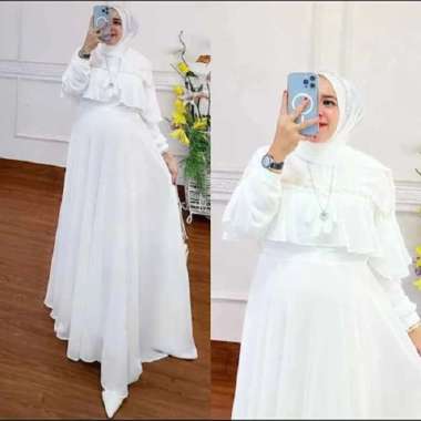 Baju Gamis Pesta Mewah Elegan Gamis Putih Ceruty Babydoll Premium White