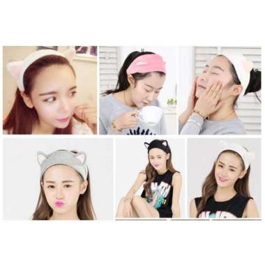 Bando handuk kuping kucing lucu cute cat ears headband bandana rambut HITAM