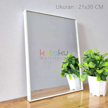 Kaca Cermin Dinding Tempel Cermin Gantung Minimalis Ukuran A4 21x30 cm PUTIH