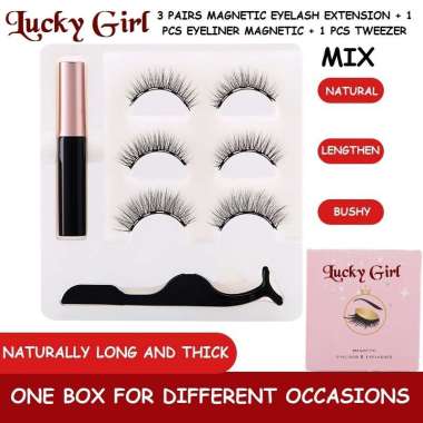 BULU MATA PALSU NATURAL MIX MAGNET EYELASH EXTENSION 3D PAKETAN MAGNETIC PAIR PAIRS LUCKY GIRL SET TEBAL 3 PASANG PREMIUM EYELASHES BULUMATA