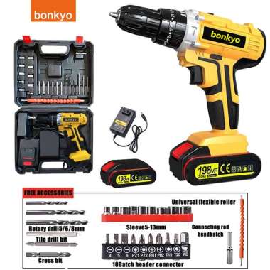 bonkyo 98-198VF Mesin Bor Impact Drill / Bor baterai /Bor Listrik/Beton Besi Kayu Full Set Pilihan Bor Tanpa Kabel