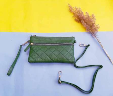 Dompet 2 fungsi Tas Wanita bahu Selempang [Kulit Asli Garut] HIJAU