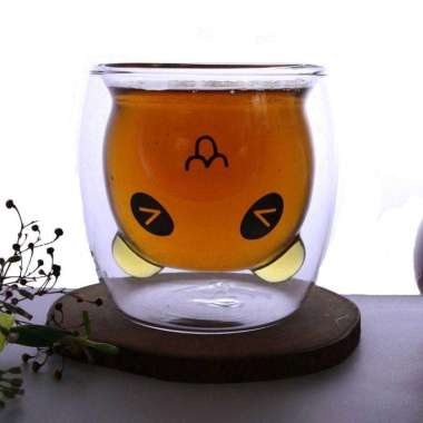 Gelas Cangkir Double Wall Cup Anti Panas Kaca Borosilikat Motif Lucu Bear