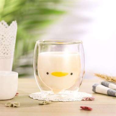 Gelas Cangkir Double Wall Cup Anti Panas Kaca Borosilikat Motif Lucu Panda