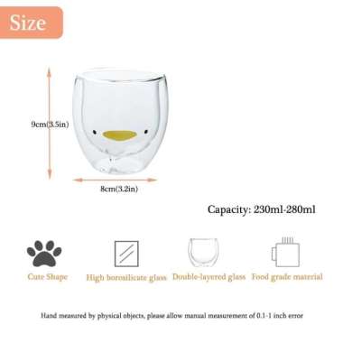 Gelas Cangkir Double Wall Cup Anti Panas Kaca Borosilikat Motif Lucu Duck