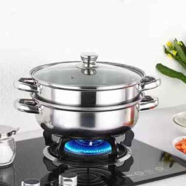 Panci Kukus Kukusan 28cm Double Stainless Steel Steamer Pan Dandang silver