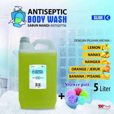 Sabun Mandi Cair Body Wash 5 Liter + Shower Puff - Aneka Aroma Buah Segar Leci