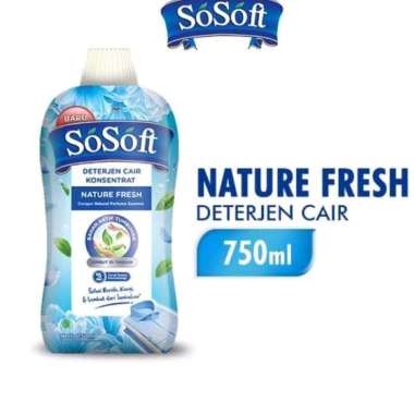 Sosoft Liquid Detergent Nature Fresh Bottle Detergen cair 750 ml x 6 Botol ( 1 Karton / Dus )- Biru