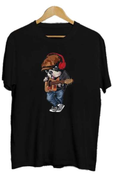 Bfahsionshop - DTF013 Kaos Distro Pria TShirt Pria Kaos Pria DOG MAIN GITAR Hitam L
