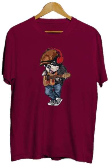 Bfahsionshop - DTF013 Kaos Distro Pria TShirt Pria Kaos Pria DOG MAIN GITAR Maroon XXL