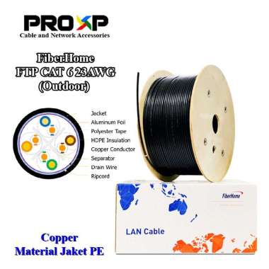 PROXP FiberHome STP FTP Cat 6 23AWG Copper - Jaket PE - Outdoor Hitam