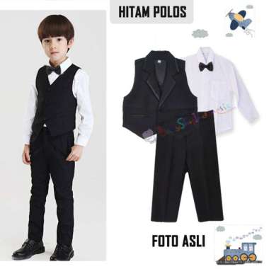 Setelan Rompi Anak Murah Baju Pesta Anak Laki-Laki Rompi Jas Anak Hitam 2 tahun Hitam Polos
