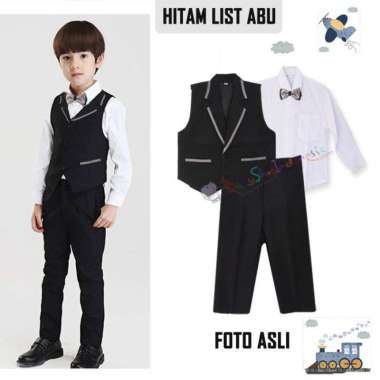 Setelan Rompi Anak Murah Baju Pesta Anak Laki-Laki Rompi Jas Anak Hitam 13 tahun Hitam List Abu