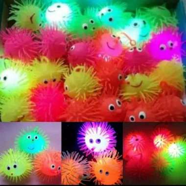 mainan Yoyo karet Ubur-Ubur Lampu LED Puffer Ball landak bola bisa nyala