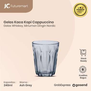 GELAS KACA KOPI CAPPUCCINO WHISKEY MINUMAN TEMPERED GLASS 240ML ASH GREY