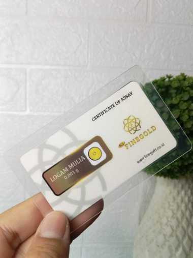FINE GOLD Reguler Series 0.001 Gram Kemasan Laminating TERMURAH TERLARIS Emas Mini Emas Batangan Logam Mulia Murni 24 Karat Bersertifikat Resmi Asli