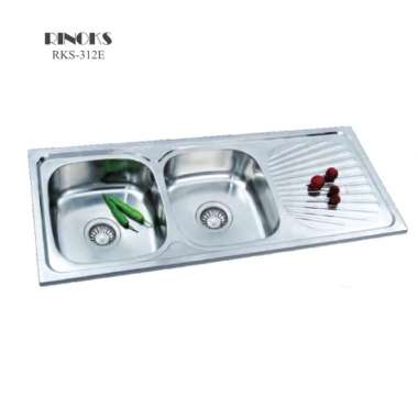 Promo paket Bak Cuci piring RINOKS RKS-312E Kitchen Sinks stainless 2 lubang sayap 120cm silver