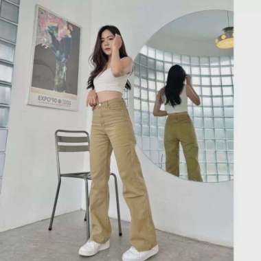 CELANA KULOT JEANS WANITA HIGHWAIST/ HIGHWAIST KULOT LOOSE JEANS/ KULOT JEANS KOREA 28 CREAM