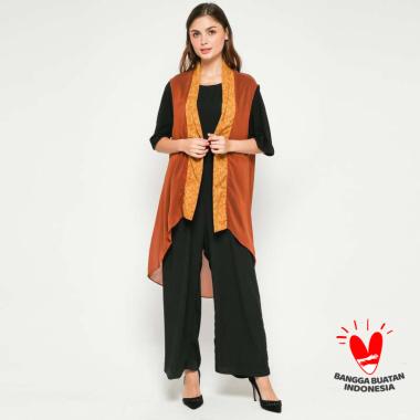 Outer Panjang Tunik Tanpa Lengan Gesyal Long Cardigan Sifon Batik M-L coklat