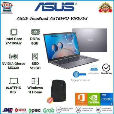 ASUS A516EPO-VIPS753 i7-1165G7 8GB 512GB SSD MX330 2GB FHD IPS W11 OHS
