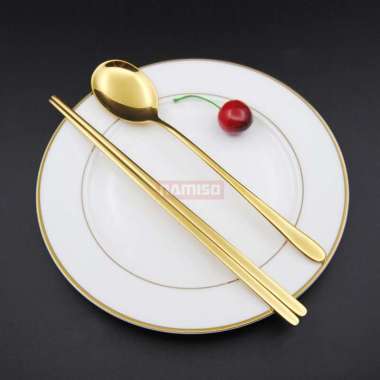 Sendok Makan Korea Stainless Gold Sujeo Gagang Warna Emas Panjang
