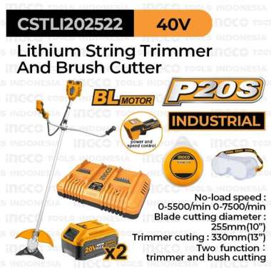 Cordless Bush Cutter Brushless INGCO CSTLI202522 Potong Rumput P20S