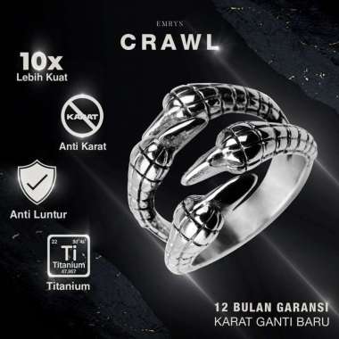 Emrys CRAWL Real Titanium Anti Karat Cincin Titanium Pria Wanita - Gold,9 9