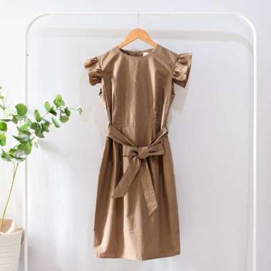 GOULDING RUFFLES DRESS MIDI DRESS LENGAN PENDEK SLEEVELESS CASUAL DRESS GAUN MINI DRESS MOCHA DRESS