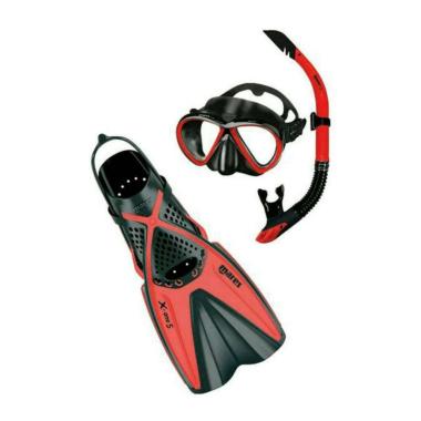 Diving Mask Fin Combo Set Mares Paket Snorkeling X One S/M Merah