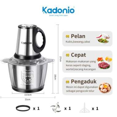 KADONIO Blender Daging Chopper Stainless 2L Penggiling Upgrade 3 Speed
