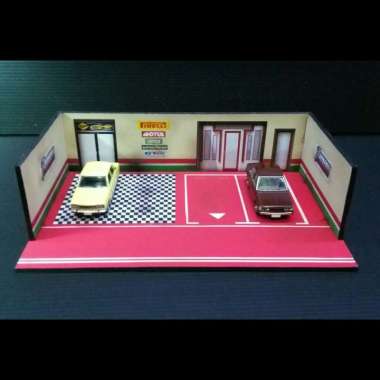 Diorama Parkiran Tuning Garage papercraft skala 64 blom dirakit