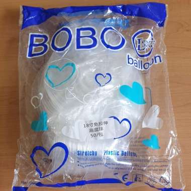 Balon Pvc 18 Inch Transparant Bobo Biru Stretch 1 Pack Isi 50 Lembar
