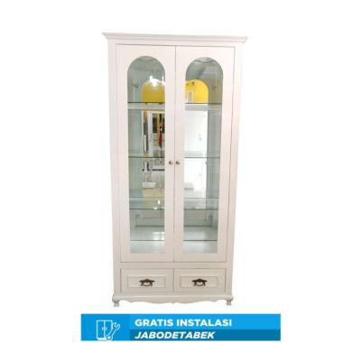Malaka Mebel Lemari Hias 2 Pintu Bahan BlockTeak Cat Duco Putih putih
