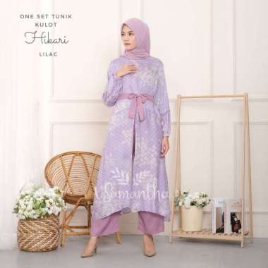 One Set Tunik Kulot Motif Hikari Lilac