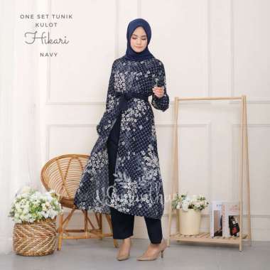 One Set Tunik Kulot Motif Kyra Navy