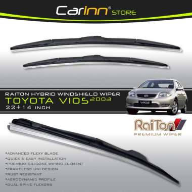 Raiton Sepasang Wiper Hybrid Kaca Depan Mobil Toyota Vios 2003-2007 22" & 14" -2 Buah/Set Hitam
