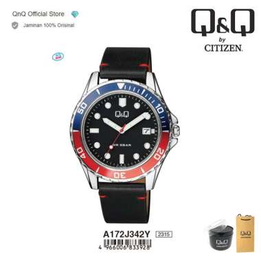 Q&Q QnQ QQ Original Jam Tangan Pria Analog Diver Model - A172J342Y Black Blue Red