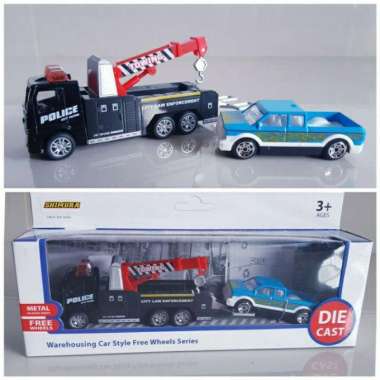 Diecast Truk Derek Polisi Alloy Mainan Miniatur Mobil Truck Towing Car