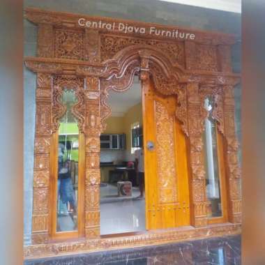Kusen & Pintu Rumah Gebyok Jawa Kaca Kayu Jati Ukir/Ukiran Jepara