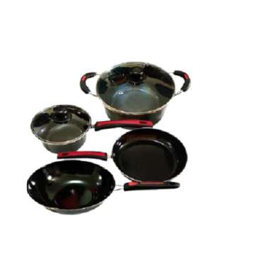 Panci Wajan Set Enamel 1pcs Cookware Set Tutup Kaca GSF hitam