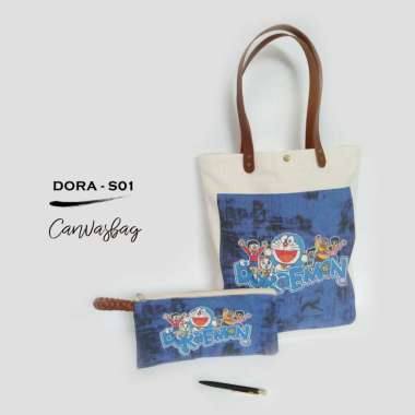 Dewani Tote Bag Set Canvas & Pouch DRM-01 Seri Doraemon Tas Kanvas Wanita