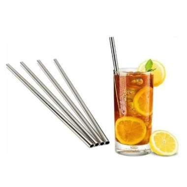 5Pcs Sedotan Stainless Steel Reusable Straw Bentuk Lurus Bengkok Warna Silver Besar Cafe Restoran Lu