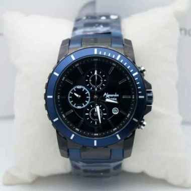 Alexandre Christie AC 6141 TUBU Men Chronograph Stainless Steel Tali Rantai Logam Biru Blue