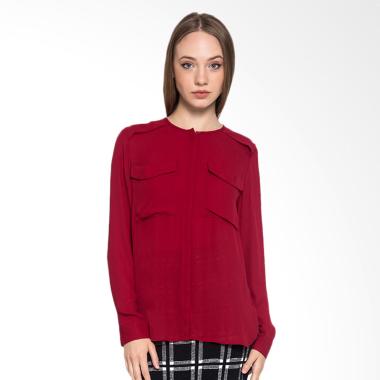 Minimal DBL Pocket Shirt Red Velvet Atasan Wanita