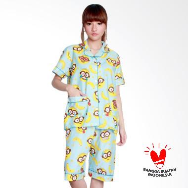 Dasterland Motif Minion Disney Setelan Baju Tidur Wanita - Babyblue