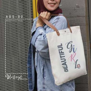 Dewani Tote Bag Canvas Cream ADS-02 Tas Kanvas Seri Beautyfull Girl