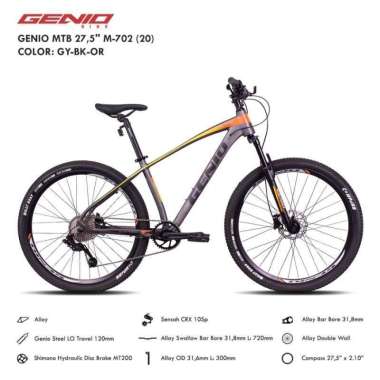Sepeda MTB 27.5 Genio M702 10Sp Sensah CRX hydro brake shimano GREY BLACK ORANGE