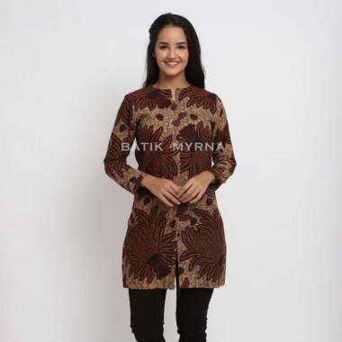 BATIK MYRNA - Tunic Atasan Dress Batik Wanita Perempuan Motif Padi Fitri XXL