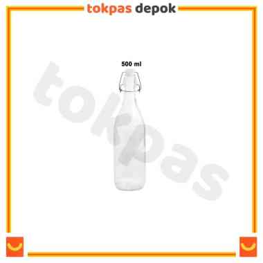 Botol Kaca Bening Korken Tempat Air Minum Susu Dengan Tutup Kait Anti Tumpah (500ml)