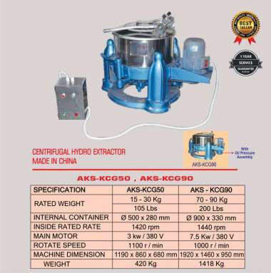 Mesin Pengering Baju Centrifugal Hydro Extractor 15 - 30 kg 3 Kw 3 Phs - KCG50